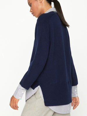 Looker navy stripe layered v-neck sweater side view