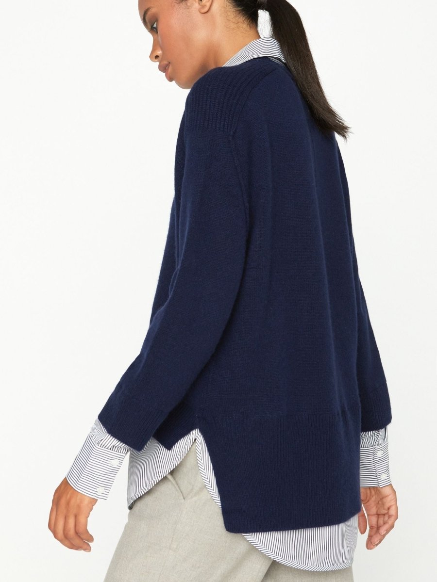 Looker navy stripe layered v-neck sweater side view