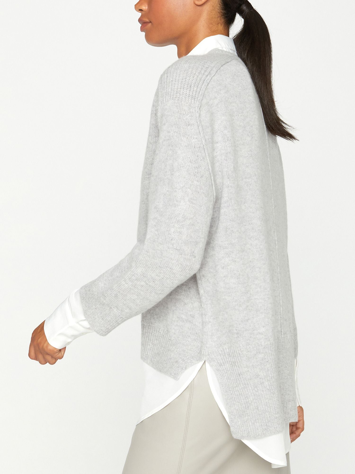 Looker ligth light grey layered v-neck sweater side view